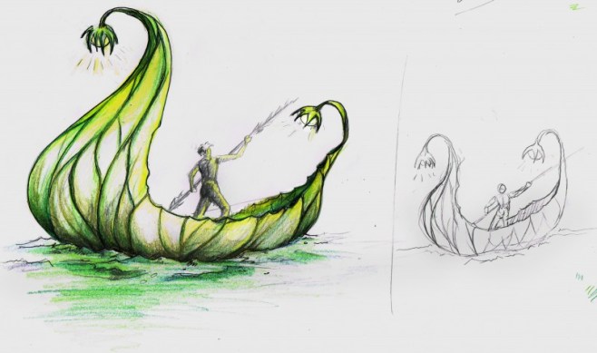 dessin bateau feuille