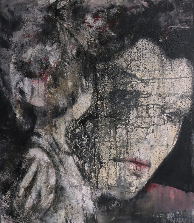 Women_paintings with human hair by michel Soucy